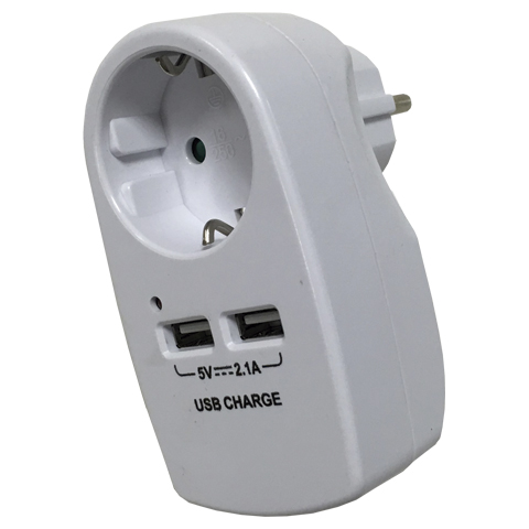 ADAPTADOR ELECTRICO 1 SCHUKO + 2 USB
