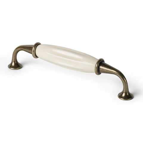TIRADOR MUEBLE FIJO BRONCE ENVEJECIDO PORCELANA 128MM