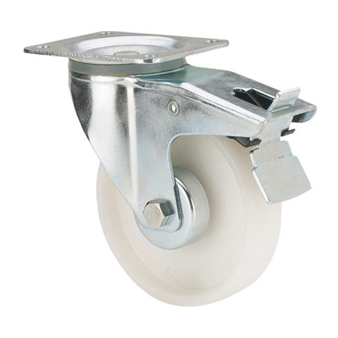 RUEDA INDUSTRIA C/PLACA FRENO GIRAT POLIAMIX BLANCO