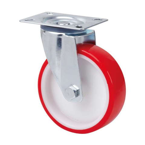 RUEDA INDUSTRIA C/PLACA GIRATORIA PU ROJO