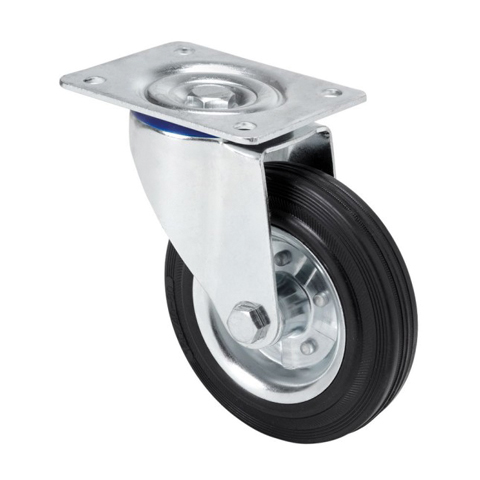 RUEDA INDUSTRIA C/PLACA GIRATORIA GOMA NEGRA RODILL.  80MM TW0268