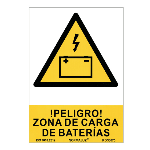 CARTEL PELIGRO ZONA DE CARGA DE BATERÍAS 21X30CM