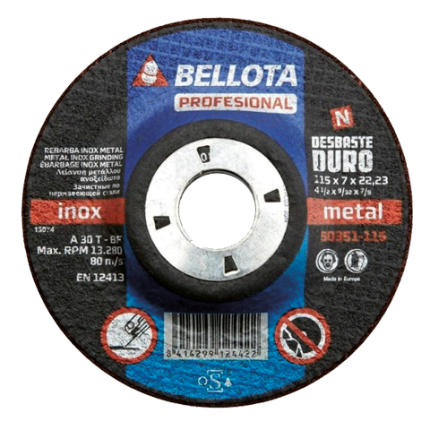 DISCO ABRASIVO BELLOTA DESBASTE METAL 50351-115 PROFESIONAL