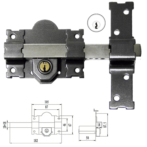 CERROJO BRIXO CS-182/LL 105MM  LLAVE/LLAVE