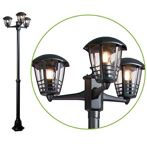 FAROLA 6 CARAS 3 LUCES ALJABA ALUMINIO NEGRO 2,03M